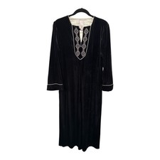 Oscar da le Renta Black Velvet Long Sleeve Caftan Dress Size Small