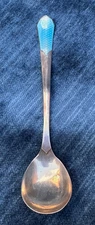 Vintage ~ Sterling Silver  ~ Baby blue Guilloche enamel ~  baby spoon
