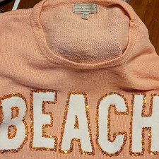 Simply Southern Pink Sequin BEACH Knit Pullov...