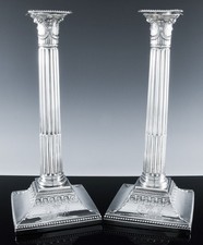 V.RARE PAIR LARGE 1788 GEORGIAN STERLING SILVER CANDLESTICKS LORD CLIVE ARMORIAL