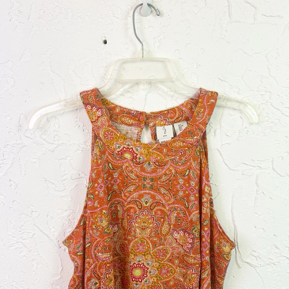 Camiseta sin mangas Joie naranja cachemira 100 % lino cuello alto talla grande boho Foto 2 de 4