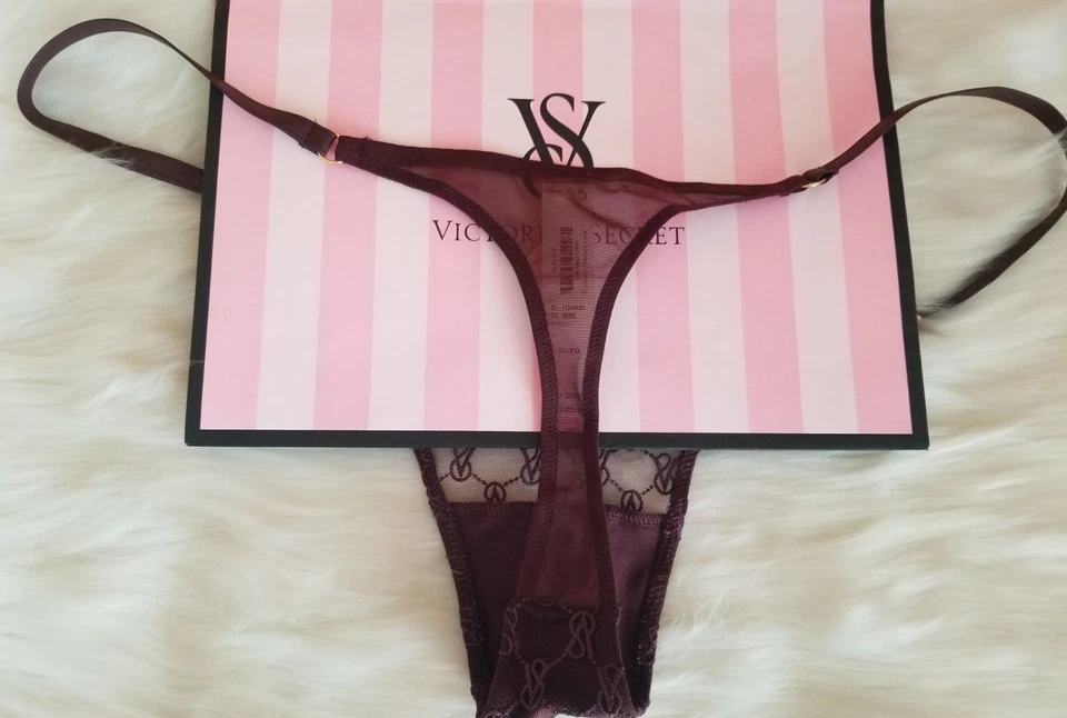 VICTORIA'S SECRET VS LOGO 刺绣薄纱仿皮勃艮第棕色 XL — 第 3/4 张图片