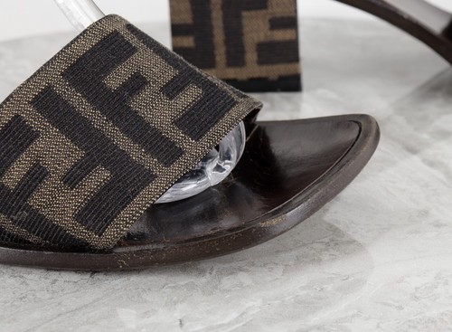 Women's Fendi Zucca FF Monogram Brown Block Heel Pump Vintage Sandals Size 37 - Picture 8 of 19