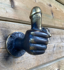 10cm Metall Bronze Garderoben Kleider Haken Phallus Statue Faust Ketten TürGriff