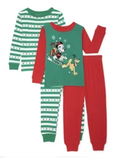 Disney Mickey Mouse 4 PC Holiday Christmas Snug Fit Pajama Set Boy 2 3 4 5T