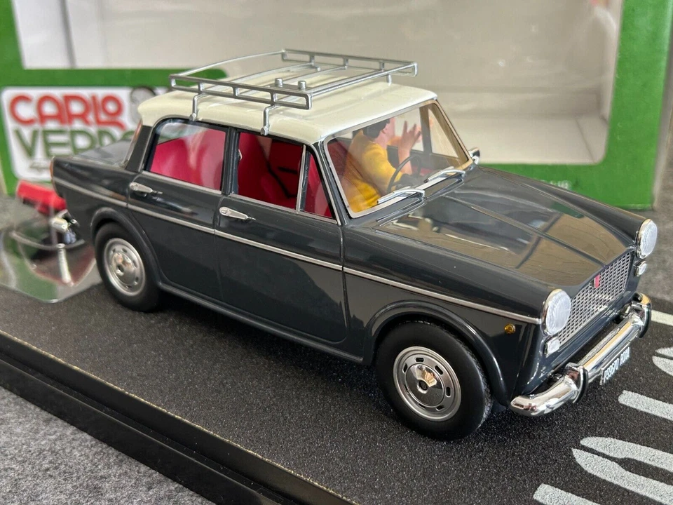 Hot 1/18 Fiat 1100D 1981 movie version with doll Mimmo car model black and white - Image 4 of 4