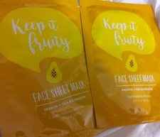 2 bath  body works "KEEP IT FRUITY" FACE MASK SHEET PAPAYA  TEA EXTRACTS .7oz