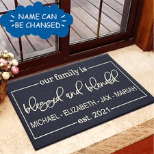 Blessed And Blended Family Personalized Doormat Home Dercor