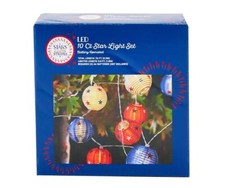 Stars And Stripes Red White Blue Lantern Style String Led Lights 10 Ct