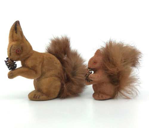 Original Fur Toys Squirrel x 2 Karl Schrickel 1960s Rabbit Fur Tails Flocked Vtg - Picture 1 of 7