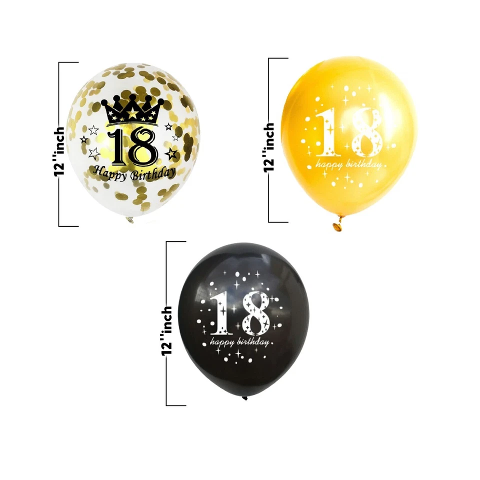 15 x 18th Birthday Printed Shiny Balloons LATEX 12" Glitter Printed DECOR BALONS - Image 3 of 4