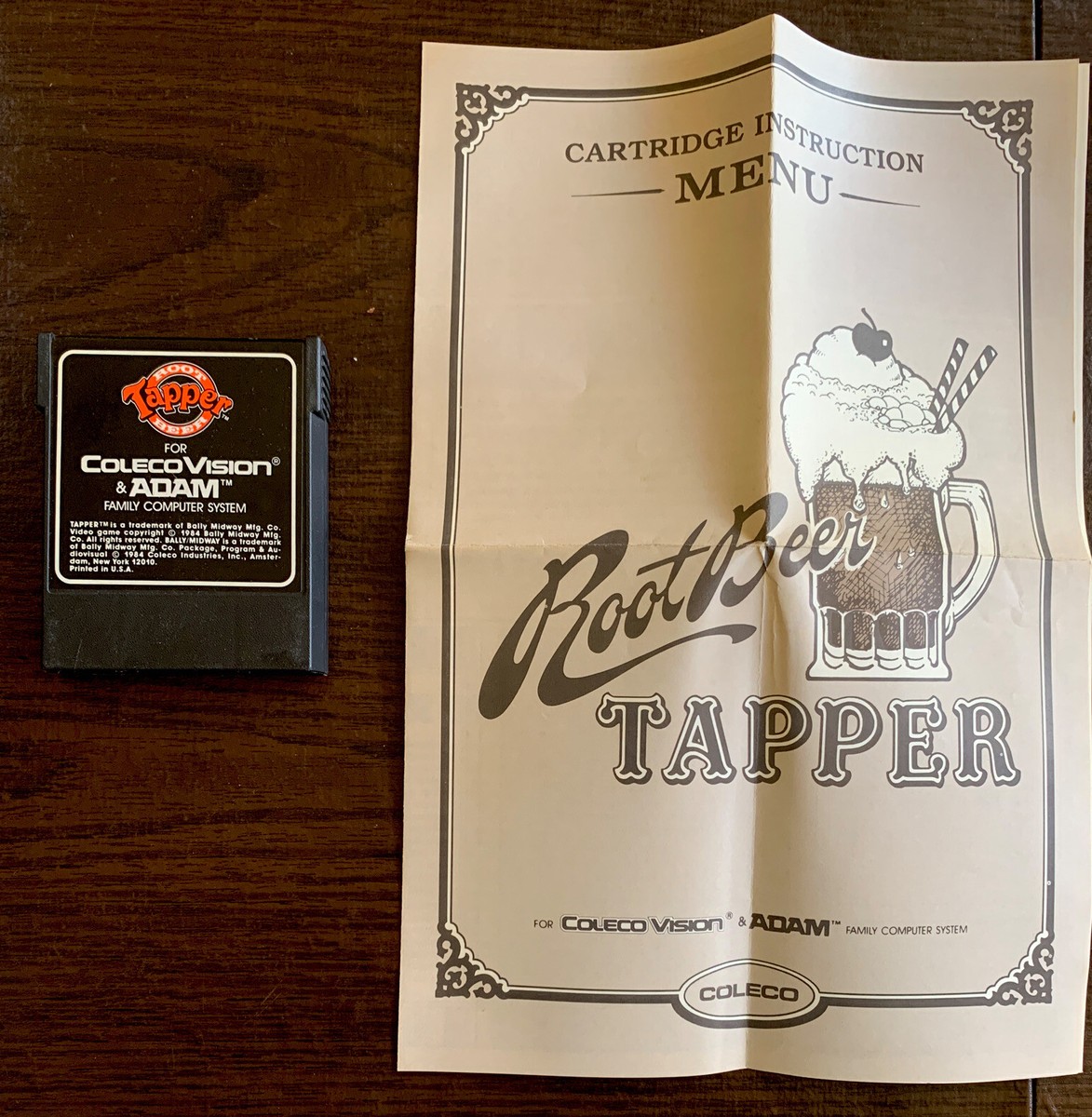 COLECOVISION ROOT BEER TAPPER-CARTRIDGE AND INSTRUCTIONS-TESTED