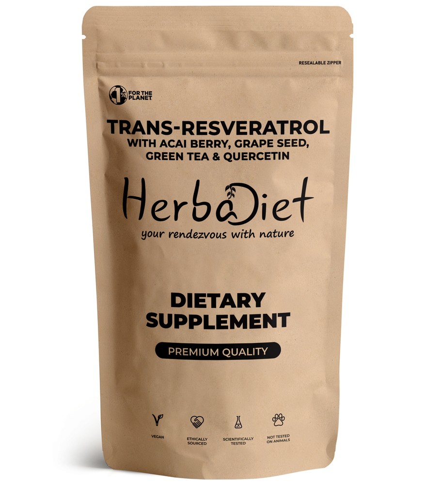 Resveratrol 97% Powder Antioxidant Cardiovascular with Acai Green Tea Quercetin