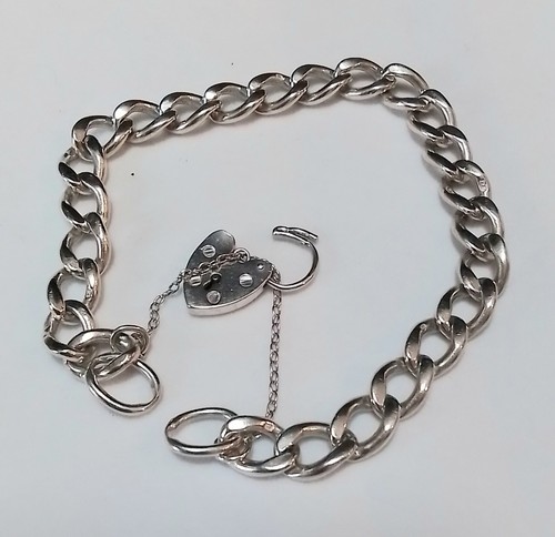 VINTAGE HEAVY STERLING SILVER UNISEX AND PADLOCK CHAIN BRACELET 29.1 GRAMS