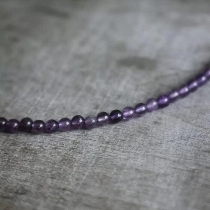 Natural Amethyst Beaded 3mm Necklace Purple Stone Choker Healing Crystal Gift - Image 4 of 4