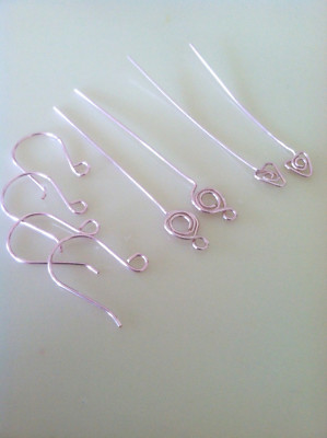 Handmade diy Earrings, Pink Colored Wire Fancy Headpins Earwires Set