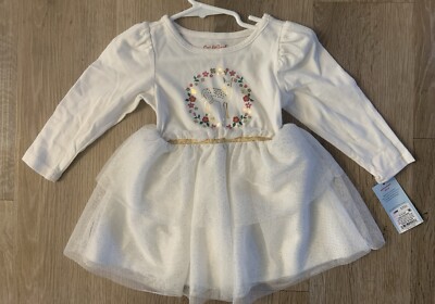 (NWT) Cat & Jack Girl s Size 18 Months White Holiday Layered Dress With Reindeer
