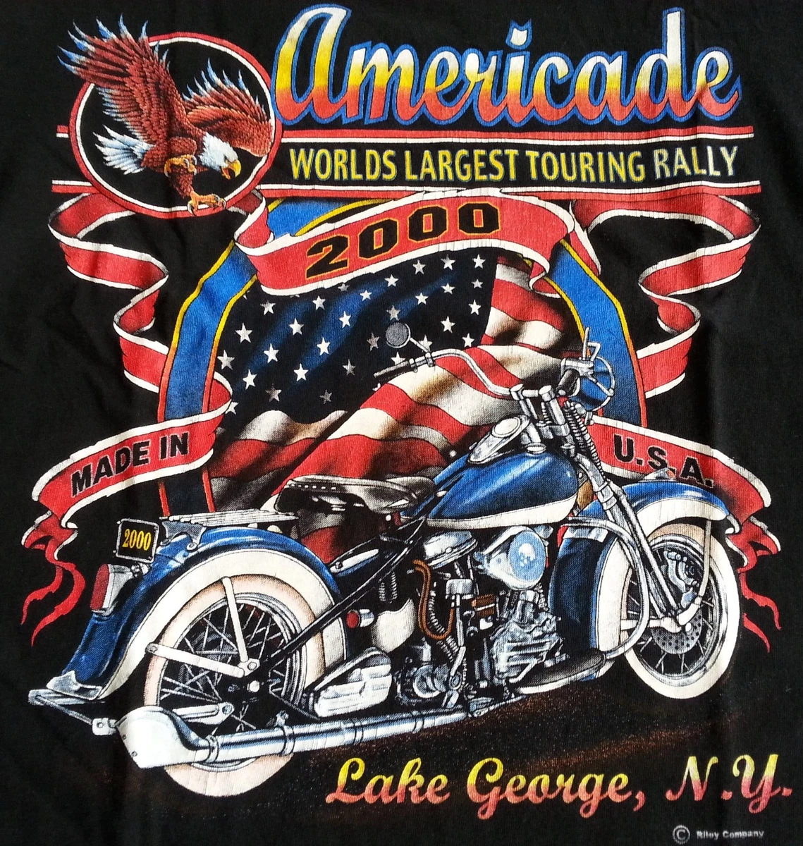Vintage Biker Americade Bike Touring Tee Shirt Size Med. Lake