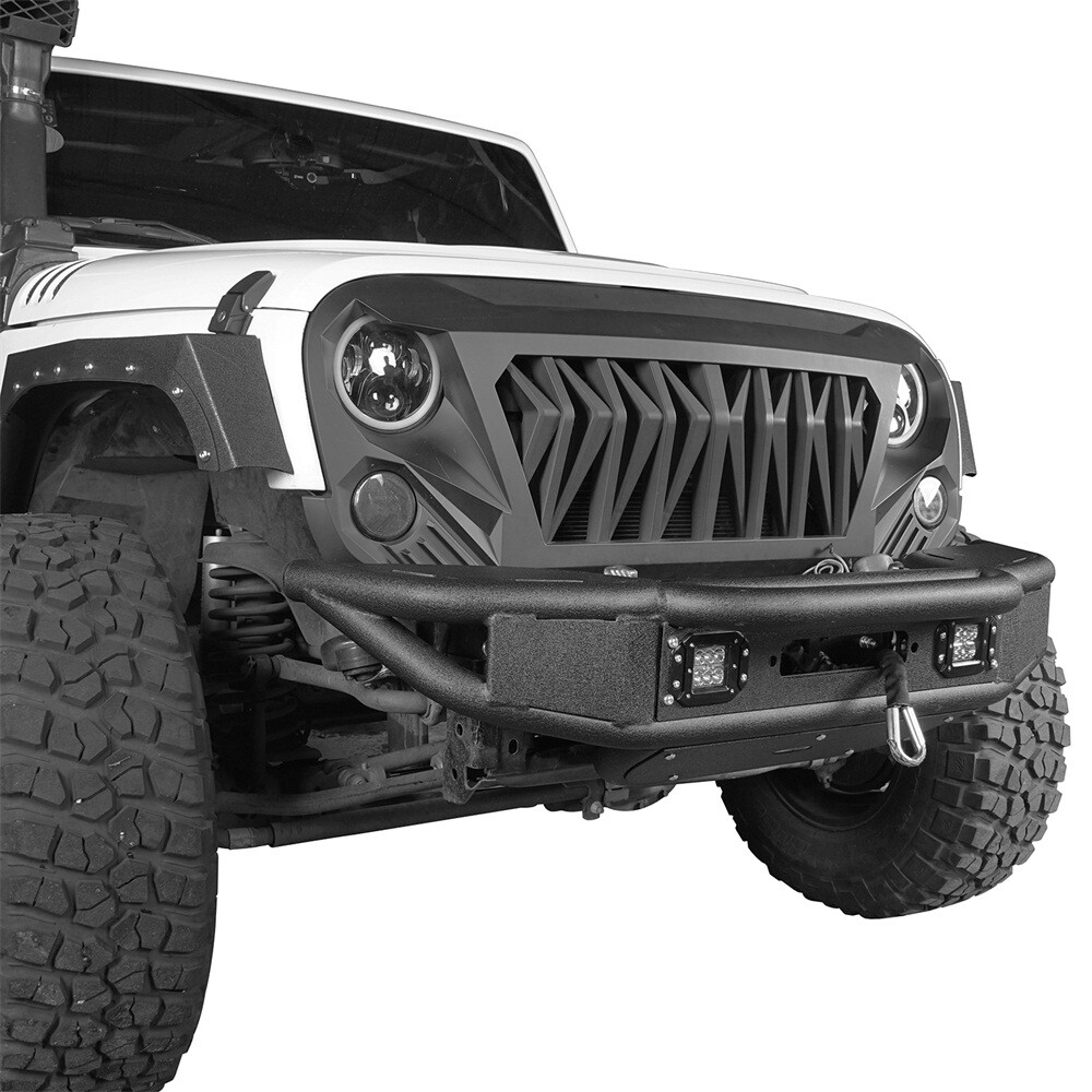Steel Front Bumper w/ Winch Plate & 18W Spot Light for 07-18 Jeep Wrangler JK