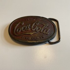 Vintage Drink Coca Cola Five Cents Oval Belt Buckle Red  Brass Tone Metal