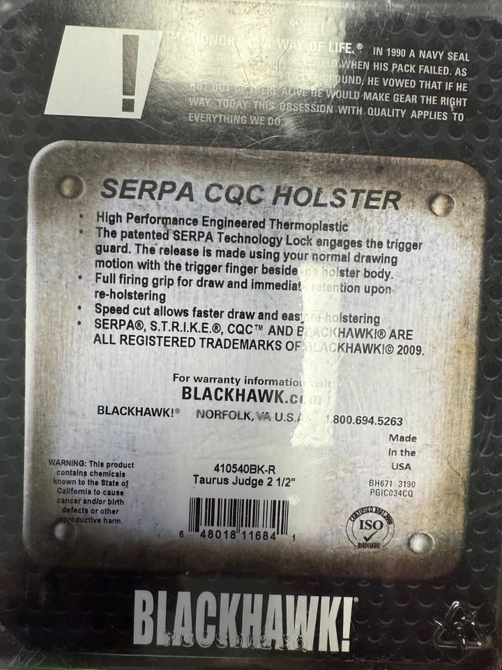 BLACKHAWK Serpa 410540BK-R RH Paddle Belt Holster 3" Taurus Judge 2.5" Cylinder - Image 2 of 2