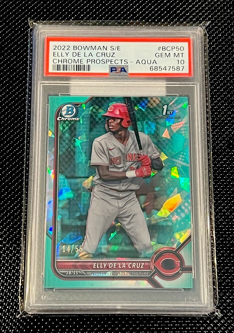2022 Bowman Sapphire 1st Elly De La Cruz Rookie AQUA Refractor /55 CIN PSA 10
