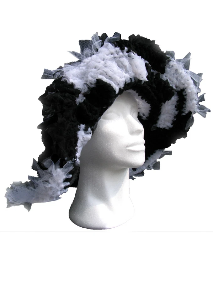 women hat lady elegant wedding large brim wide protection black white fascinator - Image 2 of 4