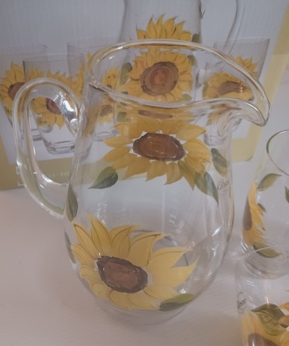 Set 5 brocche vintage in vetro girasole dipinte a mano con 4 bicchieri - Foto 20 di 24