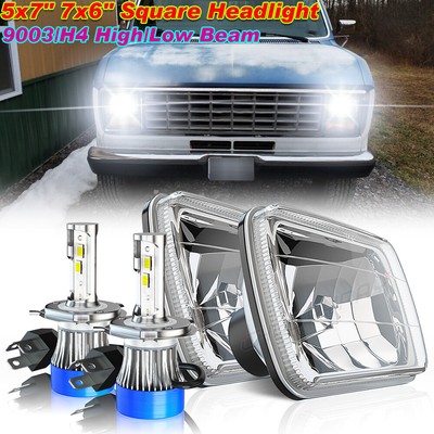 New Upgrade 2PC 7x6'' 5x7 LED Headlights for Ford E-100 E-150 E-250 Econoline Van
