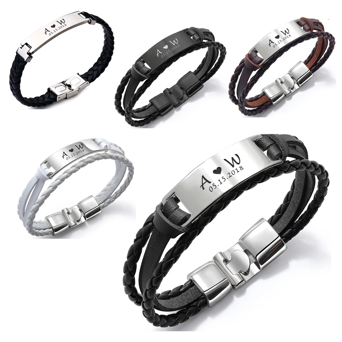 Personalised Monogram Bracelet for Dad Husband Boyfriend Birthday Valentines Day