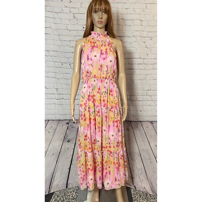 NWT New Taylor Chiffon Floral Print Smocked Mock Neck Tiered Maxi Dress  Size 10 | eBay