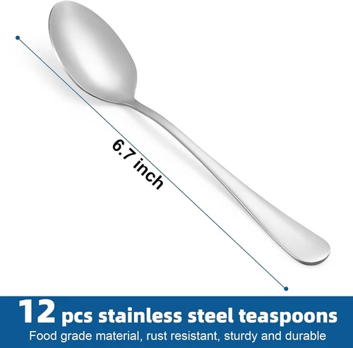 12 Pcs Teaspoons Set, Food-Grade Stainless Steel Spoons Silverware, Cutlery Tea - Bild 2 von 7