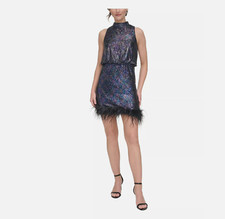 NWT $268 ELIZA J  Feathered Lined Sleeveless Short Cocktail Sheath Dress 14