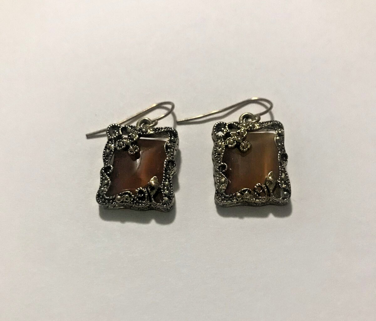 Victorian Style Earrings Golden Frame Hook Dangle - image 1