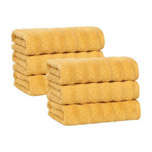 Zuma Zero Twist Cotton Waffle Weave Solid Striped Textured Hand Towels, Set of 6 - Picture 13 of 48