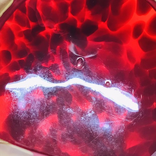 Murano Glass Ashtray Ruby Red Gold Tone Leaf 3 Slot Triangle - Seguso d’Arte - Picture 10 of 12