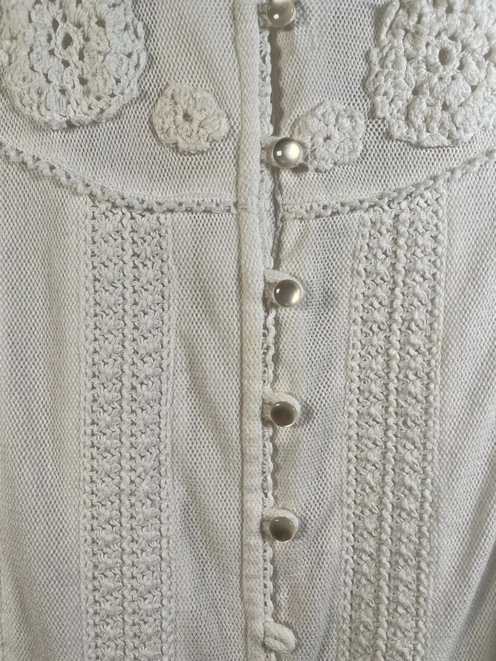 Cárdigan Bandolino Beige Crochet Suéter Talla 12 Cottagecore Campesino Foto 3 de 4