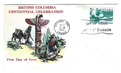 1958 Canada - Ottawa 5c B.C. Centennial FDC - Attractive Overseas Mailer Cachet