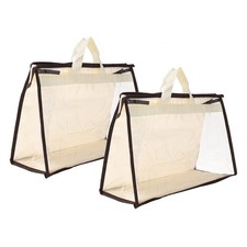 2pcs Handbag Dust Bags M Size Dustproof Transparent Purse Protector Beige