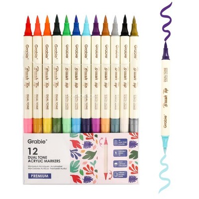 24 Colors Acrylic Paint Markers DualColor Brush Tips Art Supplies Set