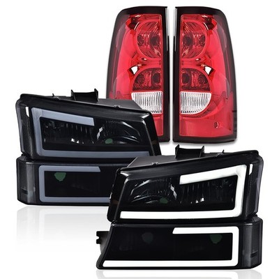 LED DRL Head & Tail Lights Chevy Silverado 1500 2500 HD 2003-2006 Smoky Black