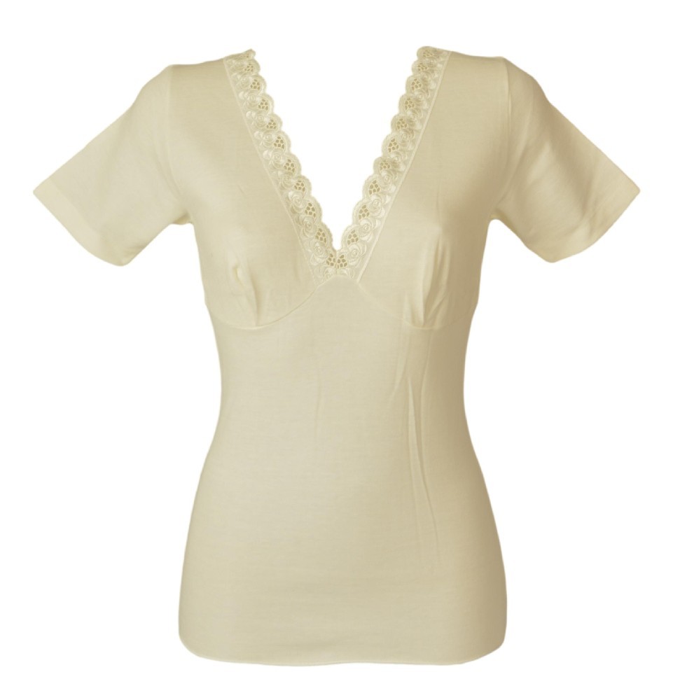 LIABEL Damen Bluse Kurzarm Brustform Wollmischung mit L Innenseite 9990₽