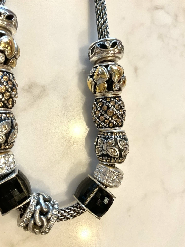 Brighton Meridian Necklace With 19 Barrel Charms Crystal Stones Silver Plate - Image 2 of 4