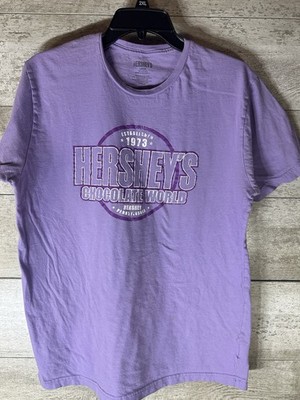Hershey's Chocolate World Shirt Mens Purple Graphic Tee Pennsylvania Size Large
