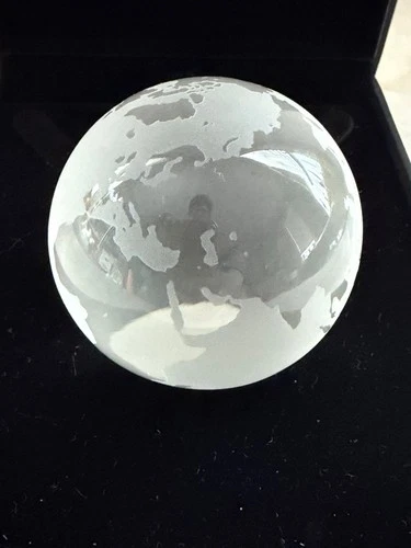 VTG Tiffany & Co. Frosted Glass World Globe Decorative Paperweight Collectible