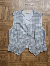 Vintage Pendleton Virgin Wool Vest Gray Plaid Women's Sz 16 Made USA 1960s/1970s