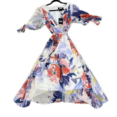    NWT - DKNY Sheer Lined High Low Watercolor Floral Dress | Women's Sz 12