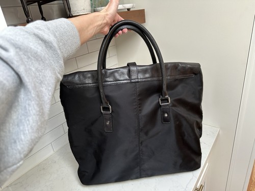 Leonello Borghi Top Handle Nylon Leder Tasche Overnighter Schwarz - Bild 5 von 19