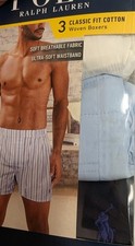 POLO Men's Underwear Woven Cotton Boxers Ralph Lauren 3 PACK SOLID WHITE BLUE