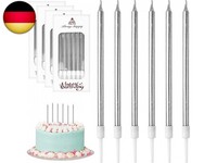 Donql Geburtstagskerzen FüR Torte, 24 StüCke DüNne Lange Silber Ge